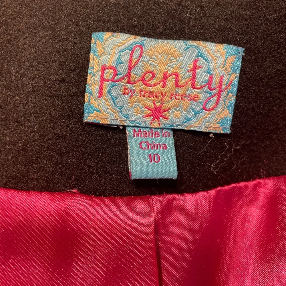 Anthropologie Plenty by Tracy Reese black wool coat with embroidery, sz 10 - Picture 6 of 13